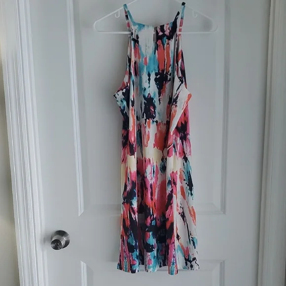 Chic Pink and Blue Halter Mini Sundress - Picture 2 of 3